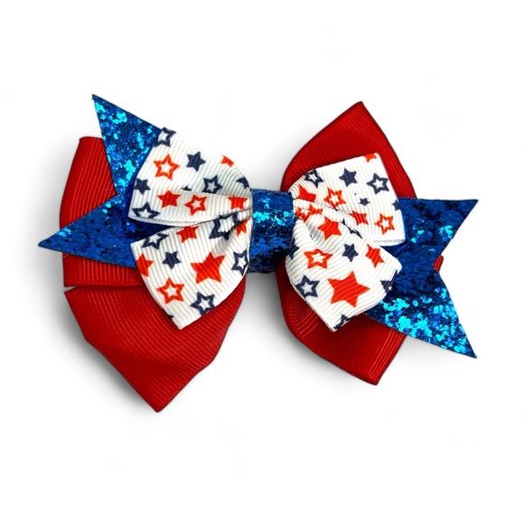 Americana ๐บ๐ธ Glitter Hair Bows Set of 3 - Picture 4 of 7